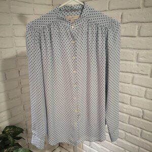 Anne Taylor Loft Ladies Size XS Lt Blue w Red Long Sleeve Tab Collar Blouse